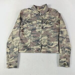 KUT From The Kloth Jacket Womens Medium Green Camo Denim Trucker Military Short